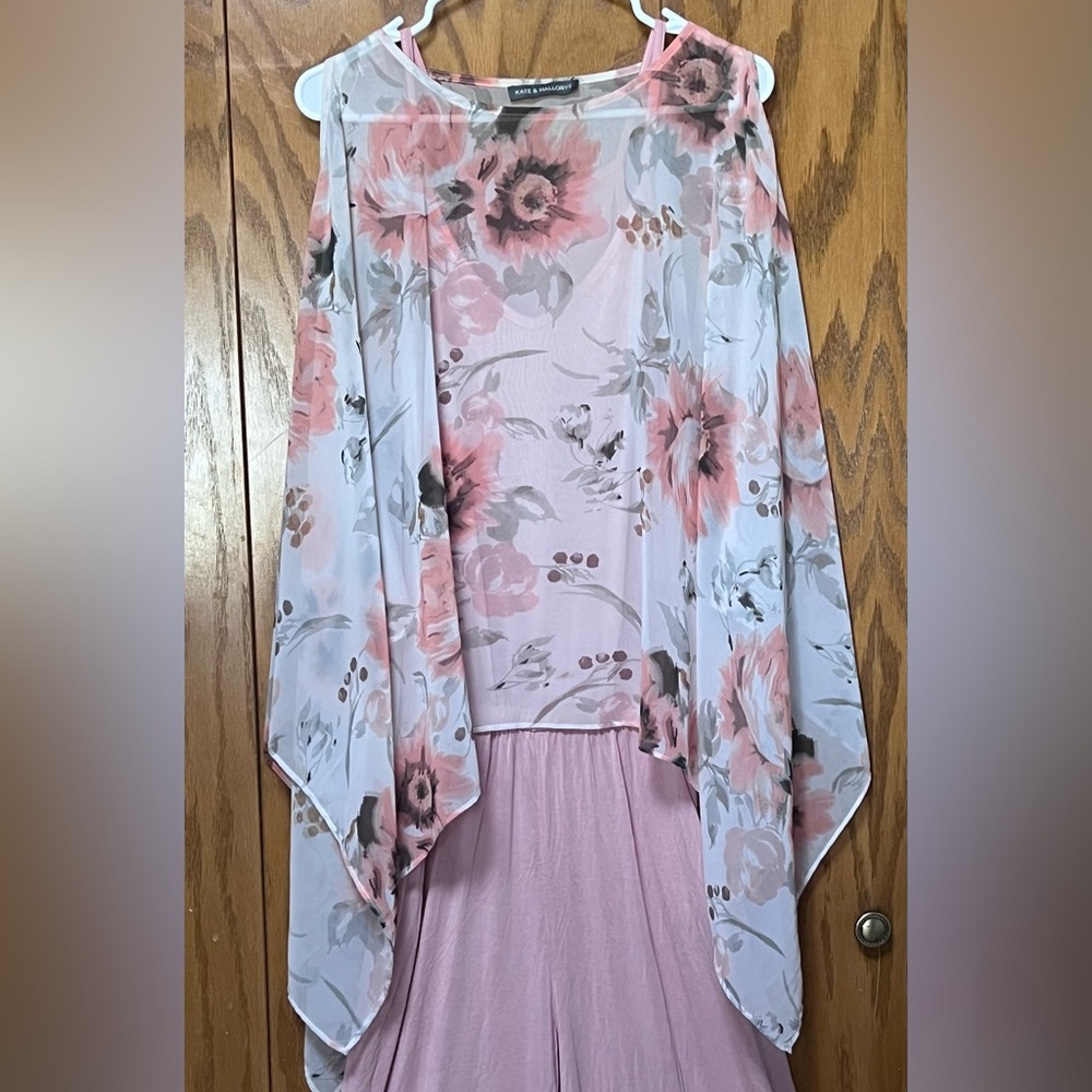 Jumpsuit with Chiffon Cold Shoulder Overlay